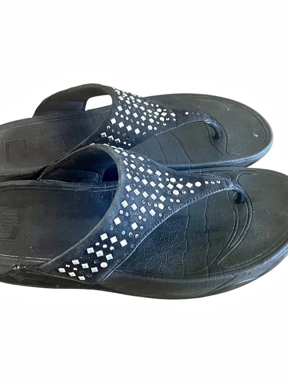 FitFlop Black Rhinestone Studded Thong Sandals Size 11 Microwobbleboard